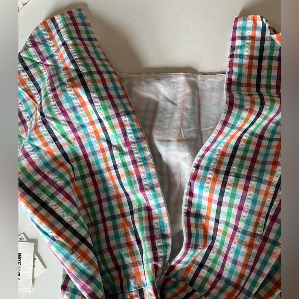 NWT Anne Klein Sleeveless Seersucker Multi Color Plaid Sundress Dress Tie Waist - Picture 3 of 6